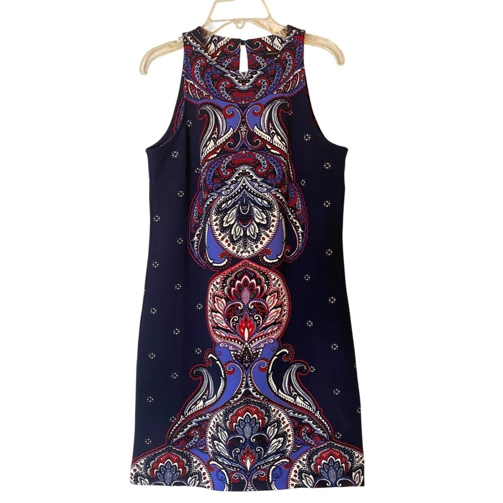 Banana Republic Sleeveless Paisley Print Dress Blue Red White Size 0